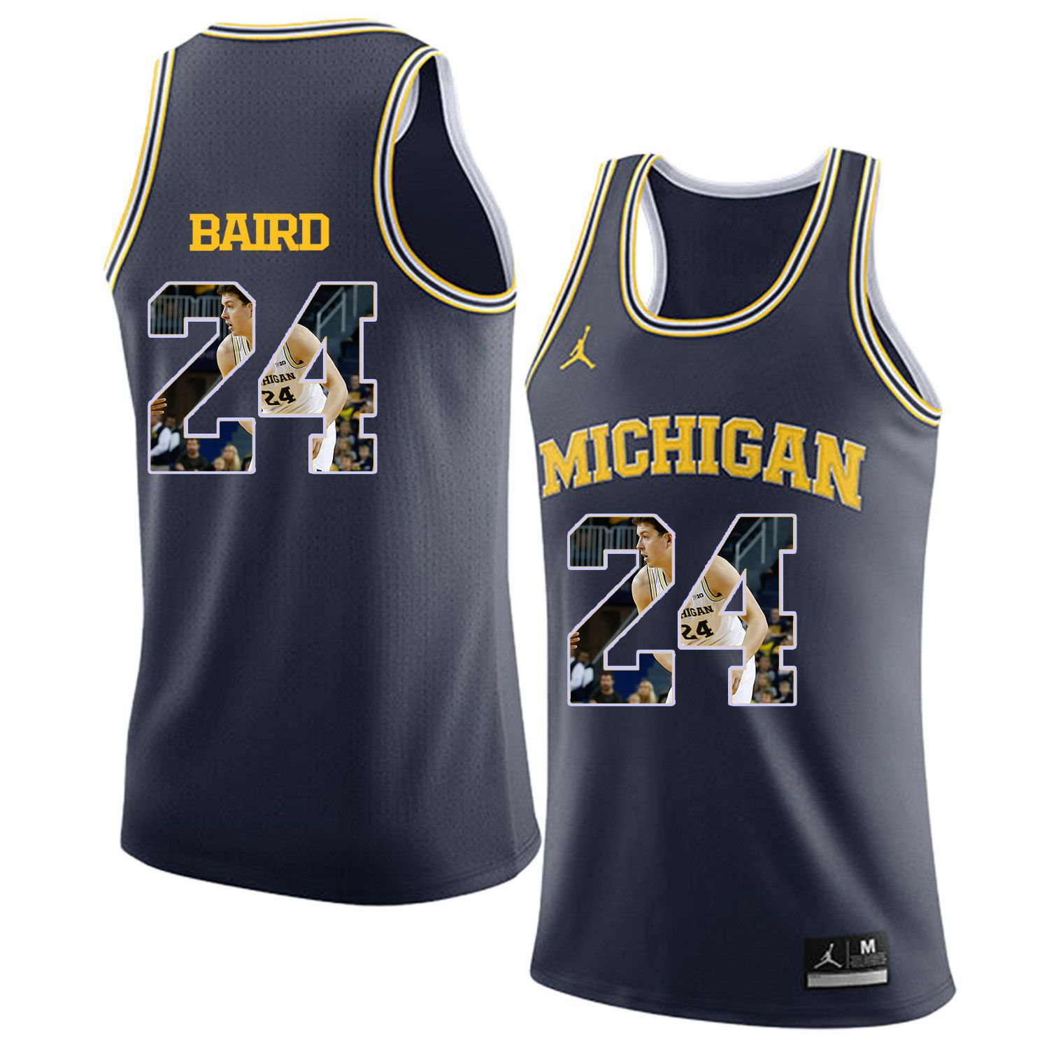 Men Jordan University of Michigan Basketball Navy 24 Baird Fashion Edition Customized NCAA Jerseys